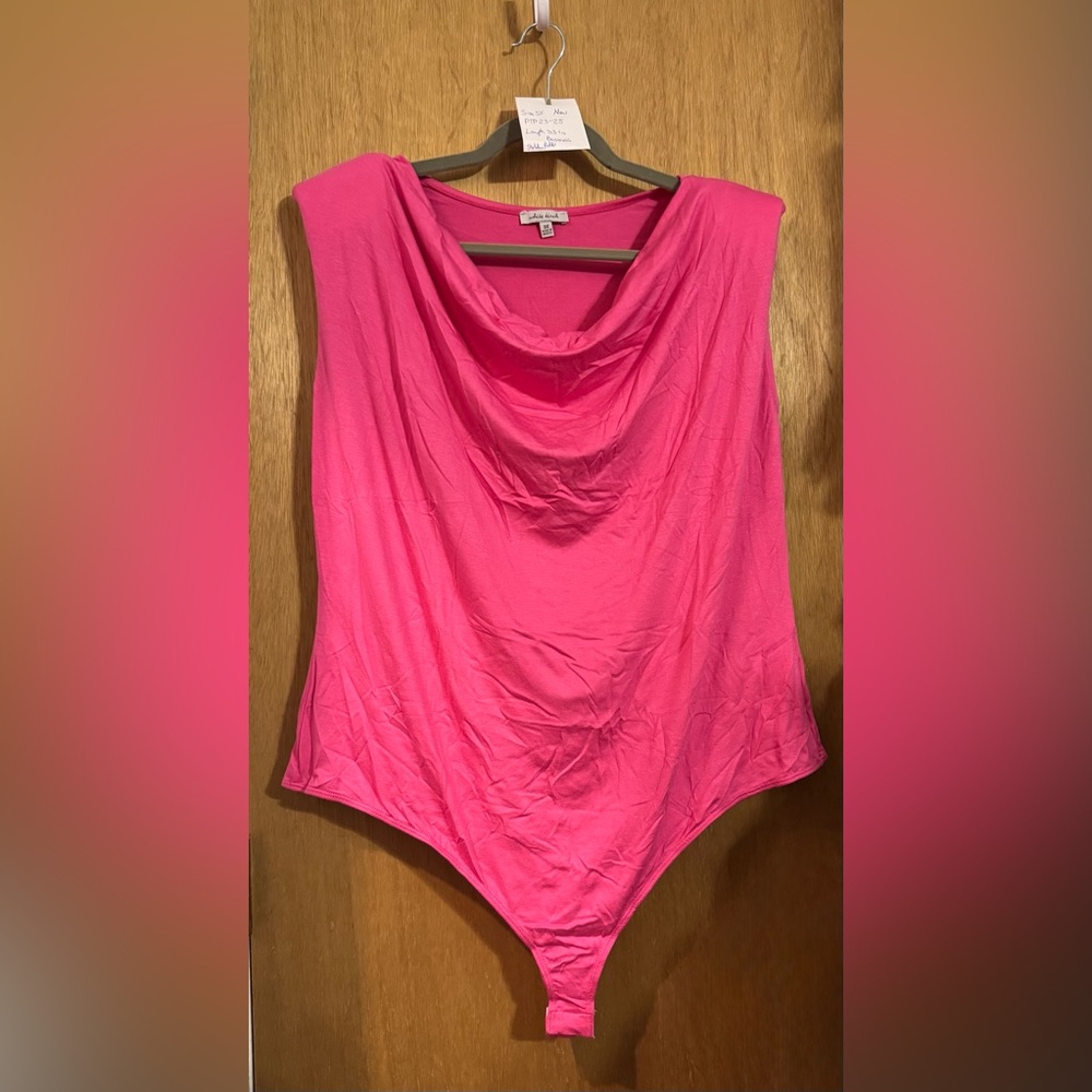White Birch Fuchsia Cowl Neck Bodysuit, Size 3X